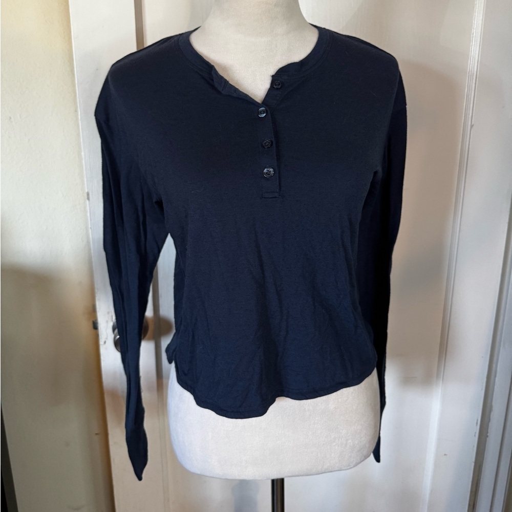 Athleta Long Sleeve Navy Blue Top Lounge Athleisure Half Button Comfy Yoga